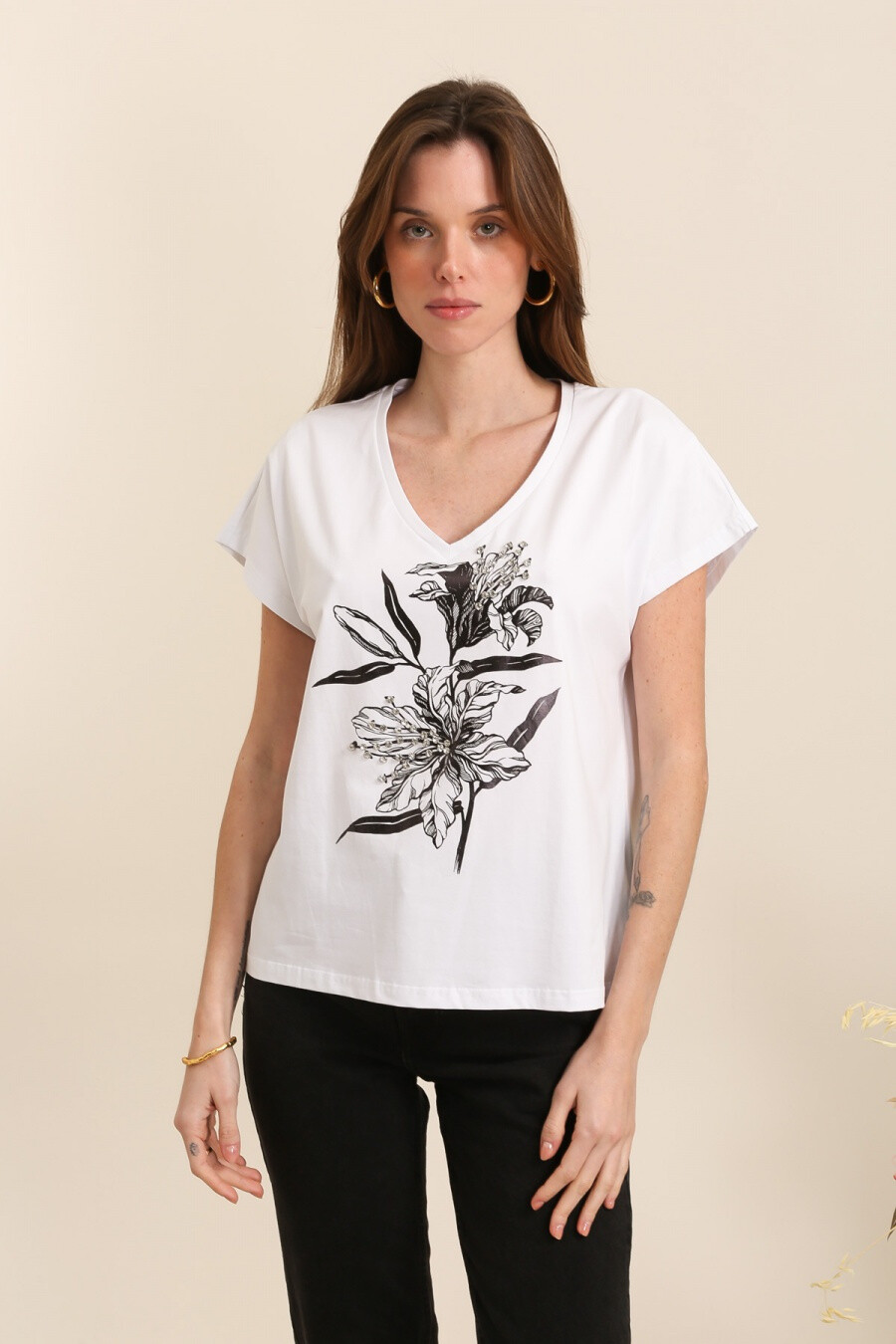 Mayorista Attrait Paris - Camiseta de algodón con diseño floral