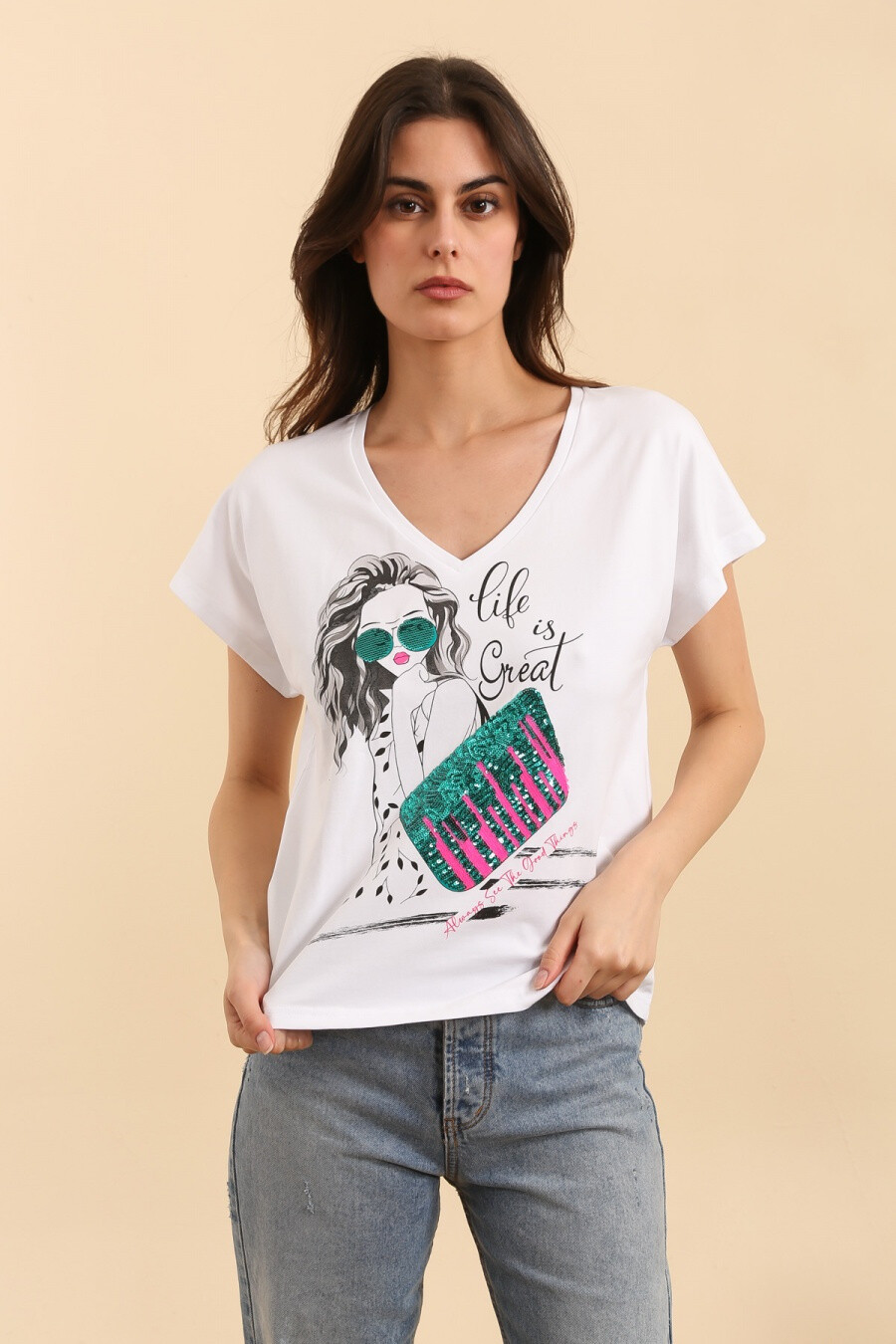 Mayorista Attrait Paris - Camiseta de algodón de lentejuelas