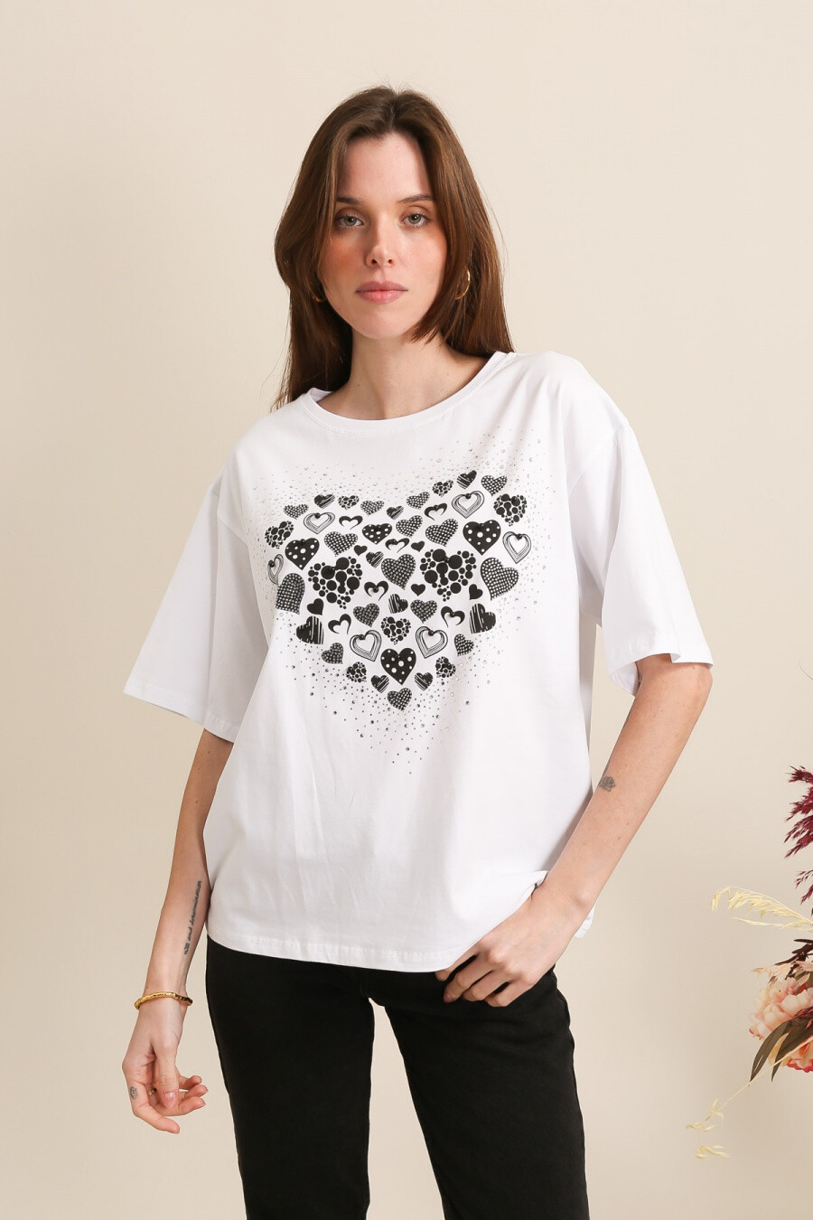 Mayorista Attrait Paris - Camiseta de algodón con estampado de corazones