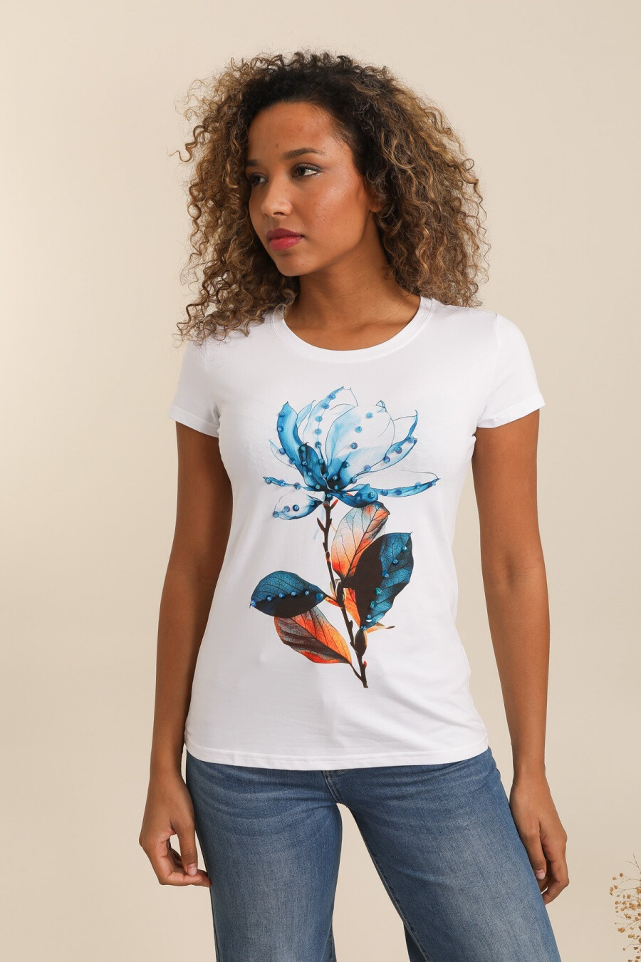 Mayorista Attrait Paris - Camiseta de estrasa de flores de algodón