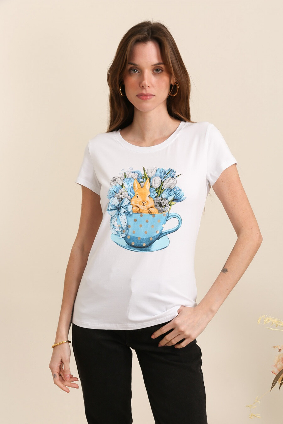 Mayorista Attrait Paris - Camiseta de algodón con estampado de conejos