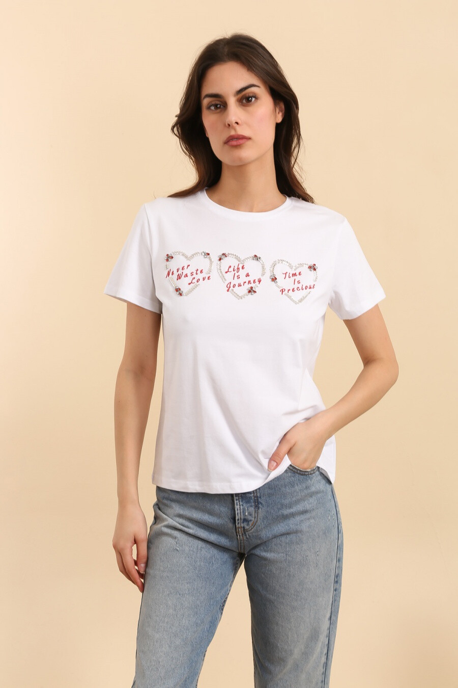 Mayorista Attrait Paris - Detalles de perlas de núcleo de camiseta de algodón