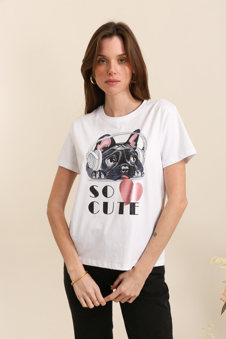 Mayorista Attrait Paris - Camiseta de algodón con estampado de perros