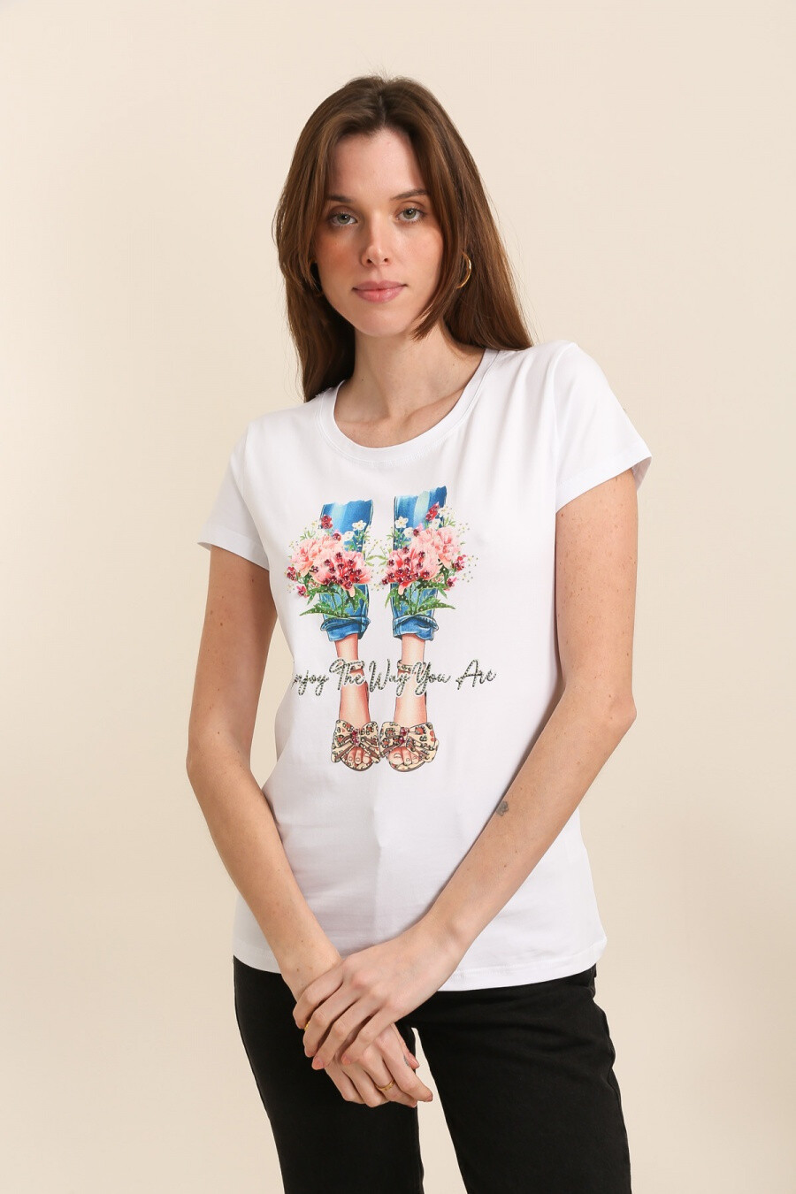Mayorista Attrait Paris - Camiseta de algodón con tacones de leopardo y cita