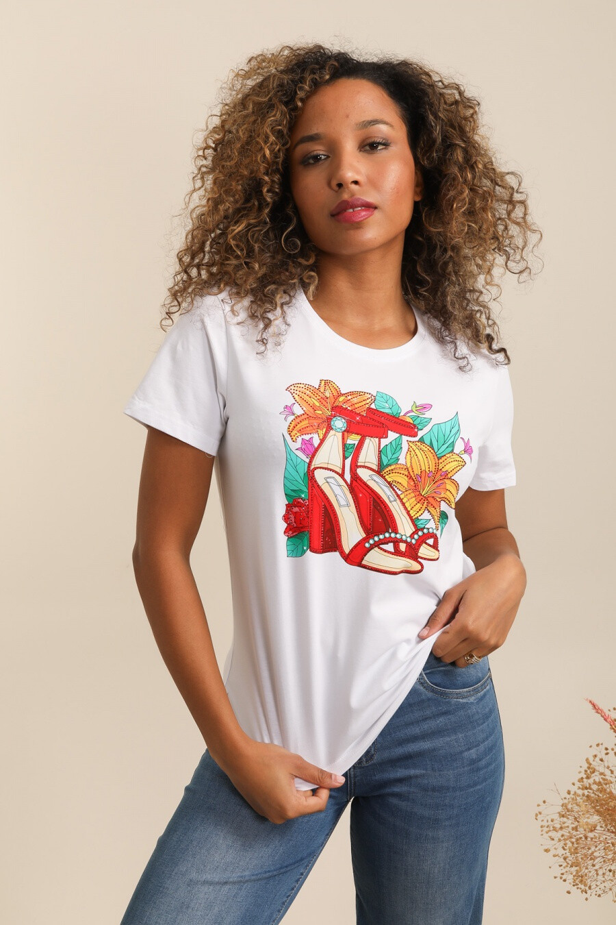 Mayorista Attrait Paris - Camiseta de algodón zapatos rojos