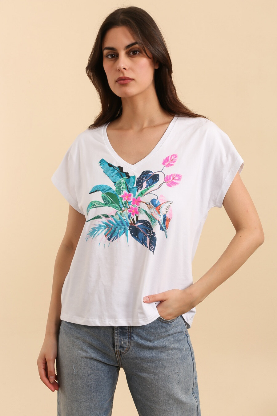 Mayorista Attrait Paris - Camiseta de algodón con estampado floral