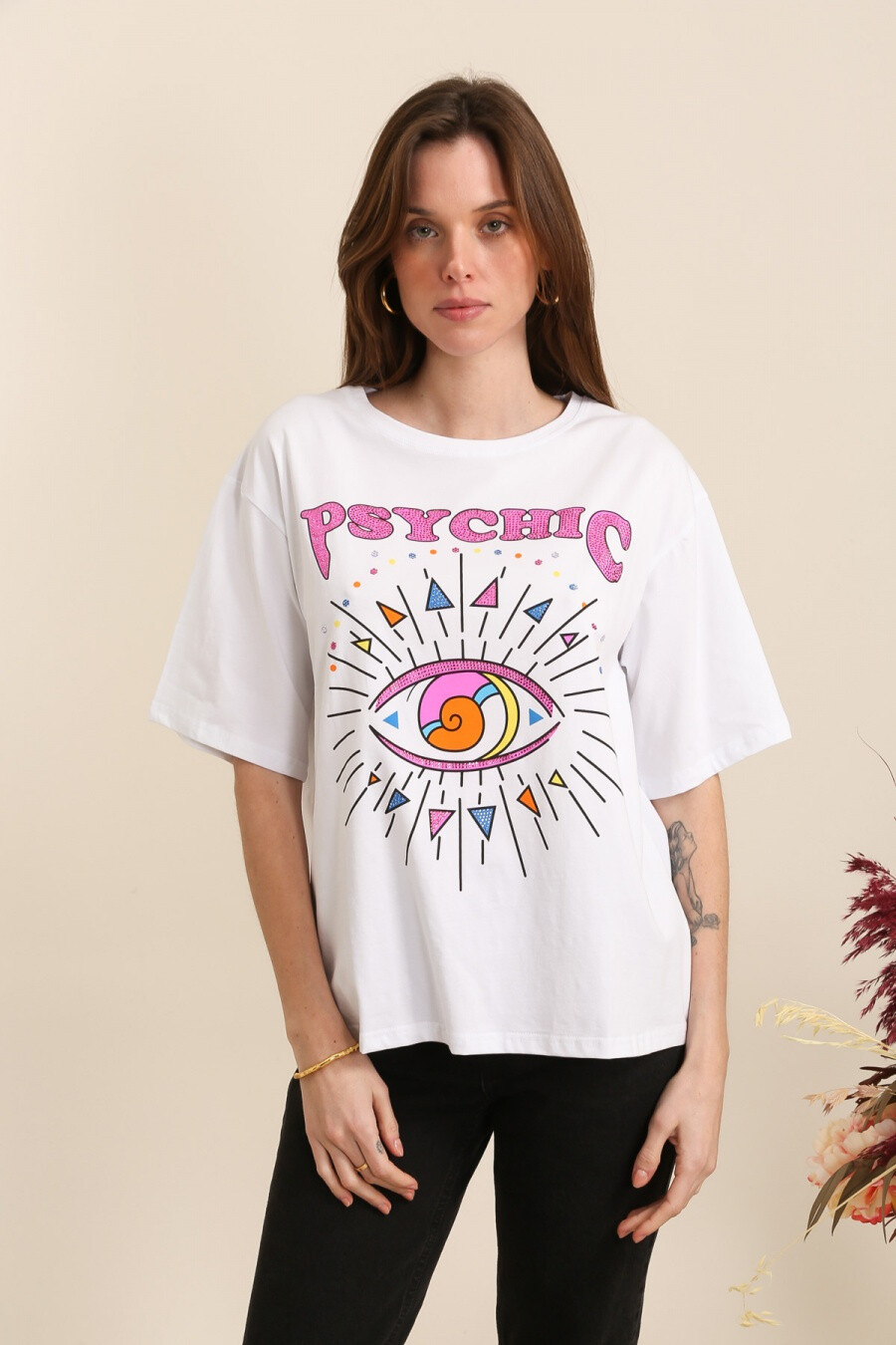 Mayorista Attrait Paris - Camiseta de algodón con ilustración de ojo psíquico