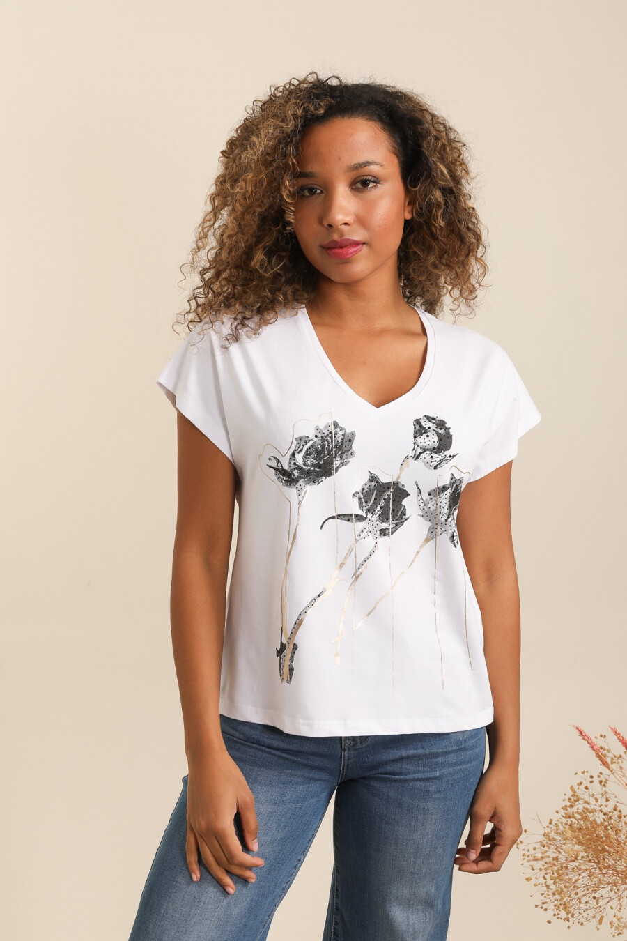 Mayorista Attrait Paris - Camiseta de algodón de Golden Flowers