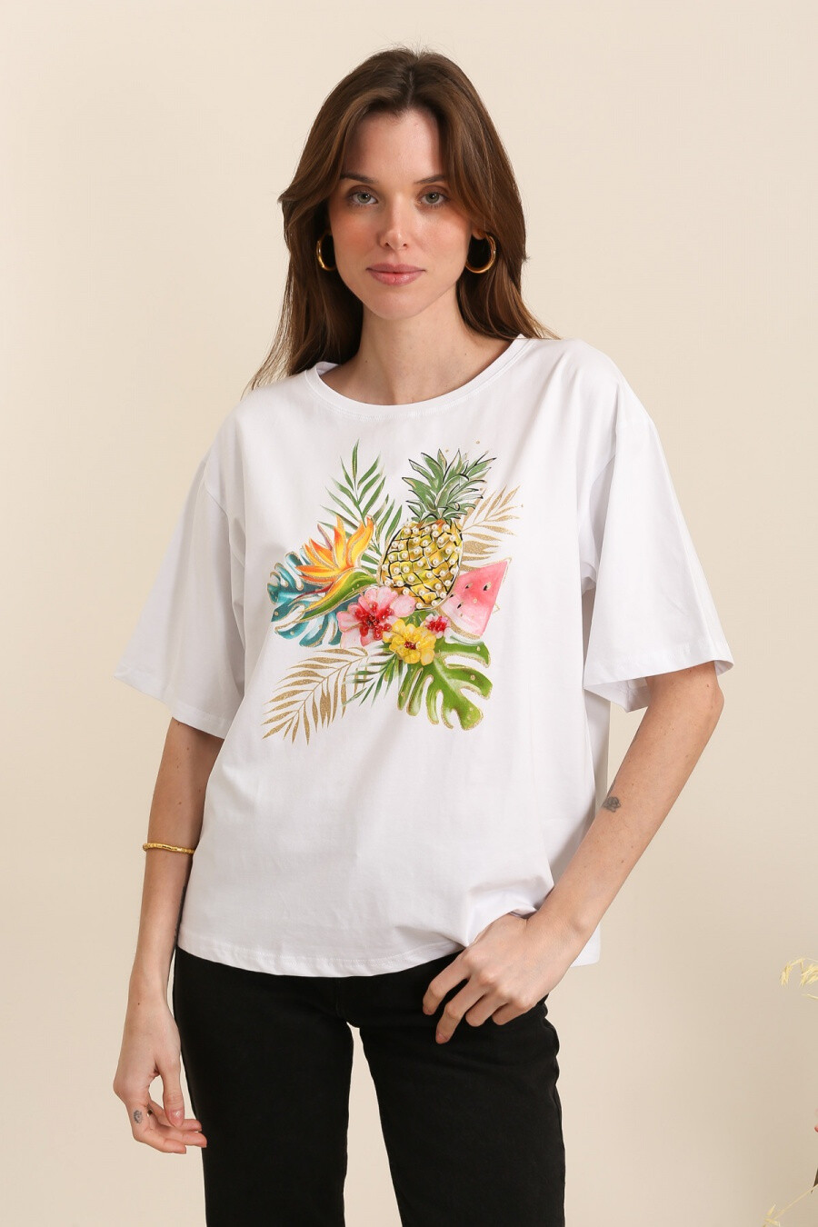 Mayorista Attrait Paris - Camiseta de algodón con estampado tropical