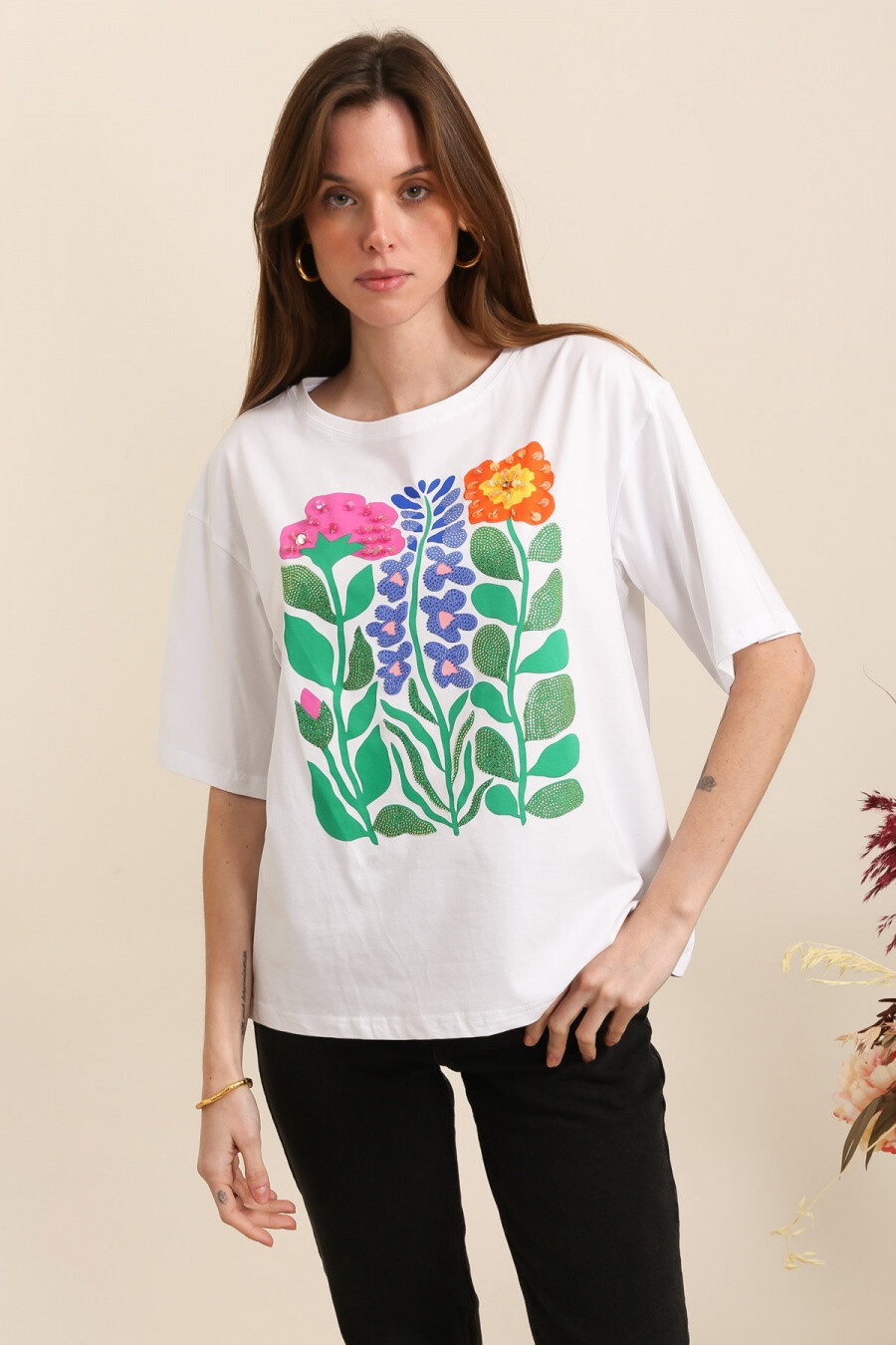 Mayorista Attrait Paris - Camiseta de algodón con estampado floral.