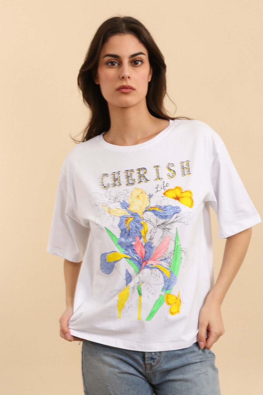 Mayorista Attrait Paris - Dibujo floral de camiseta de algodón