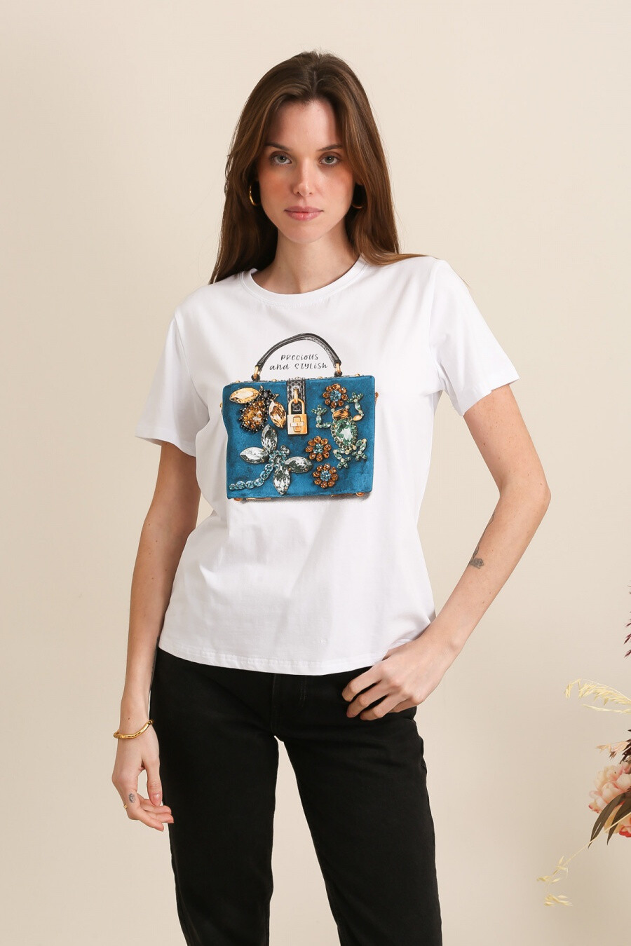 Mayorista Attrait Paris - Camiseta de algodón con estampado de bolsos