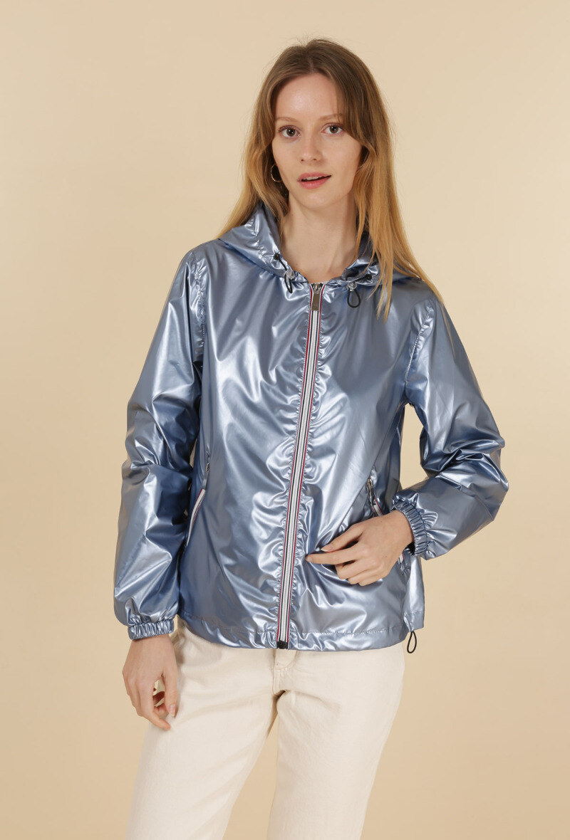 Grossiste Attrait Paris - Coupe-vent métalissé à capuche zip coloré