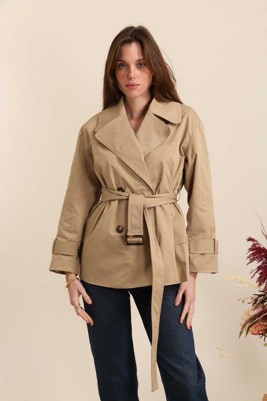Mayorista Attrait Paris - Gabardina larga con cinturón de lazo