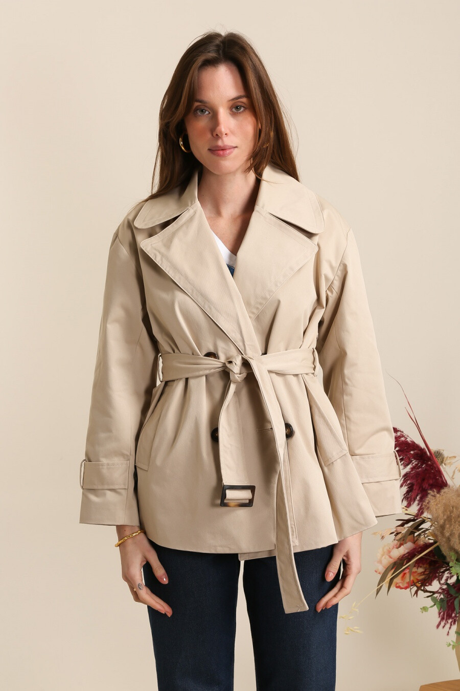 Großhändler Attrait Paris - Langer Trenchcoat mit Bindegürtel
