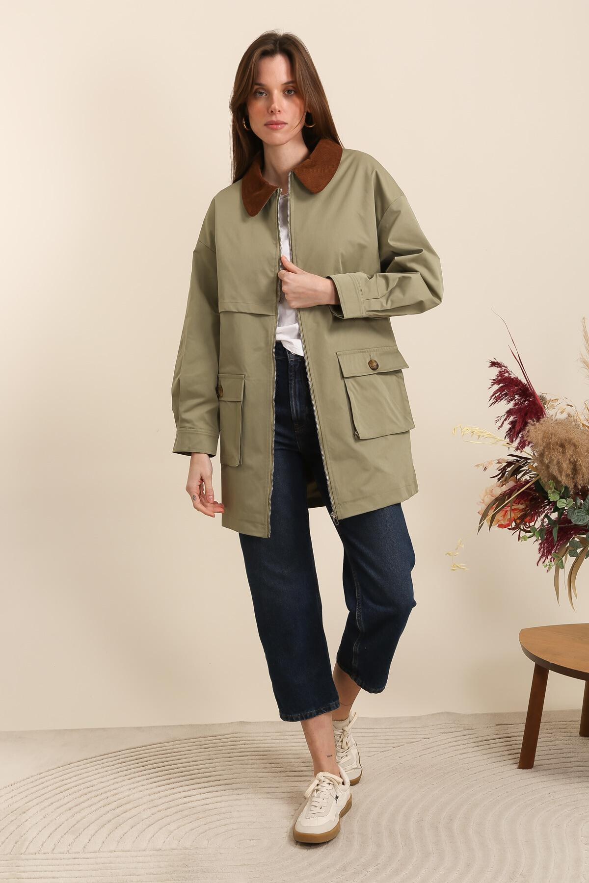 Mayorista Attrait Paris - Chaqueta midi con cuello en contraste