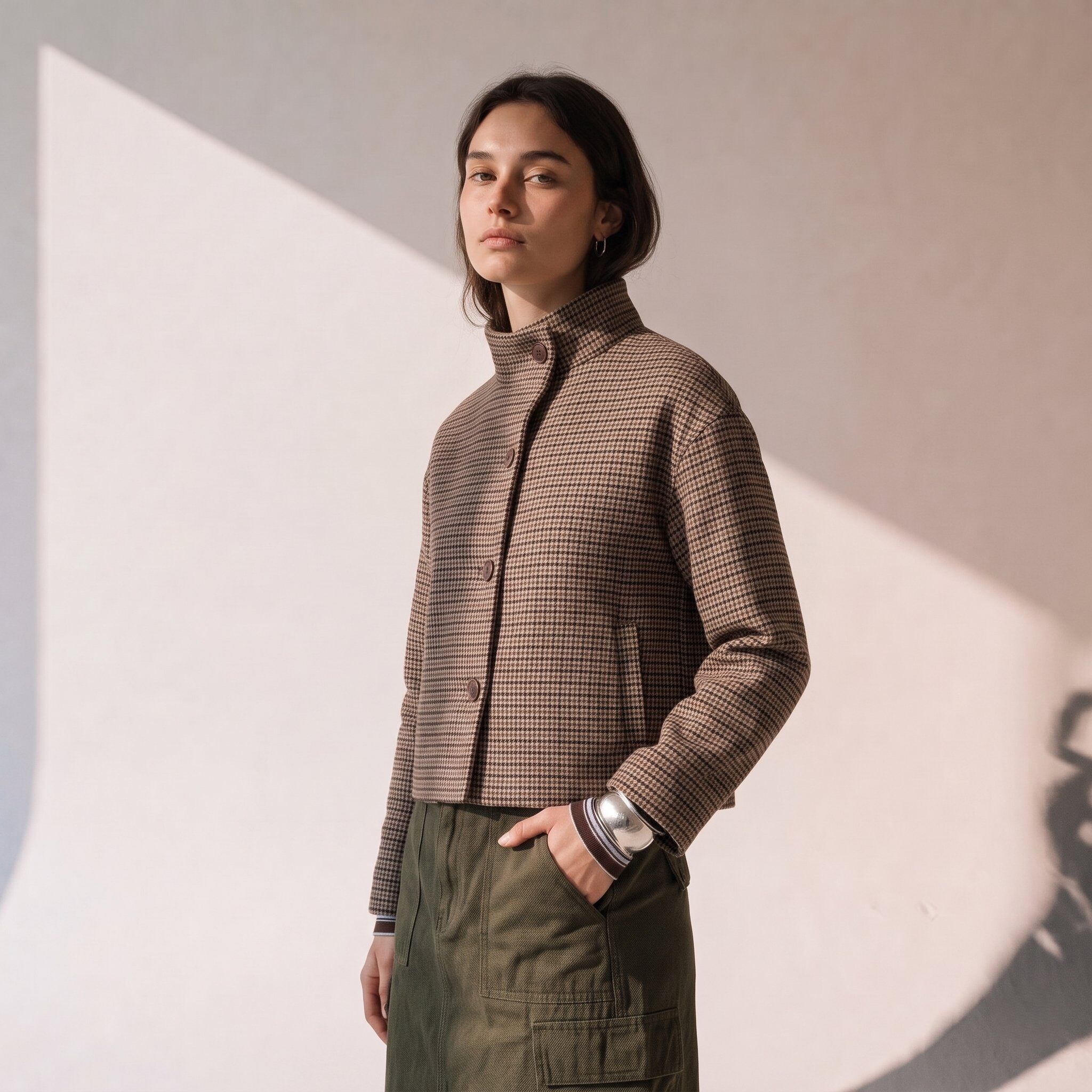 Grossiste Attrait Paris - Veste courte à col montant motif carreaux