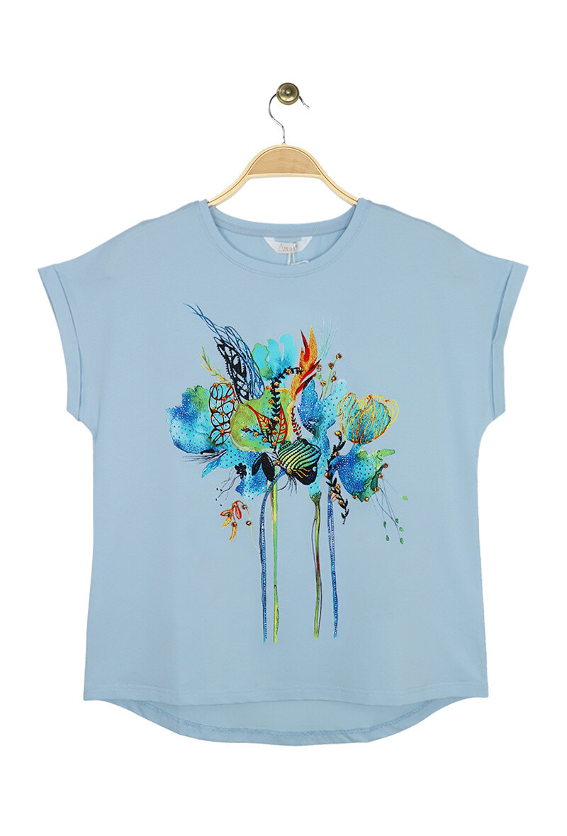 Großhändler Attrait Paris - Baumwoll-T-Shirt-Farben Blumen