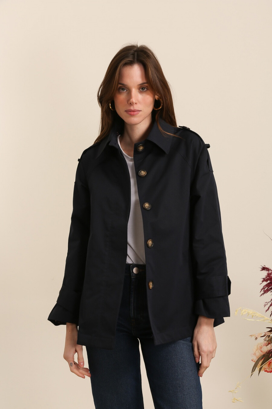 Wholesaler Attrait Paris - Short flared trench coat with leopard lining