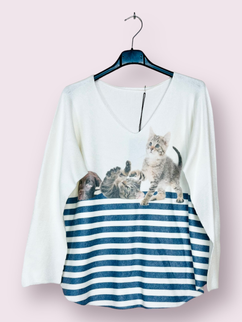 Wholesaler AUBERJINE - V-neck sweater with pattern, long sleeve