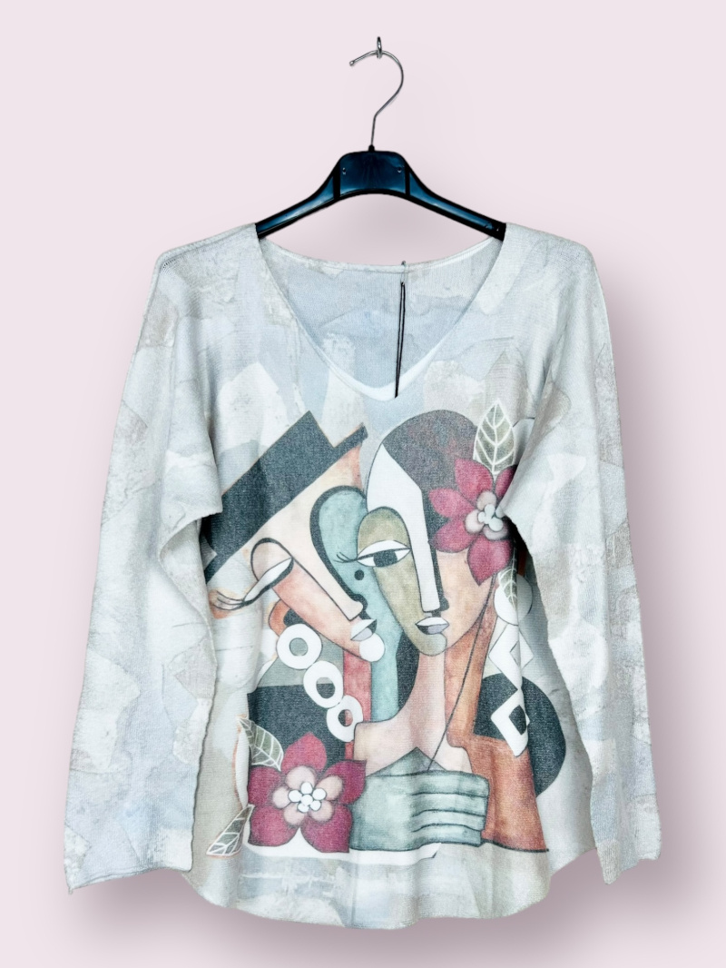 Wholesaler AUBERJINE - V-neck sweater with pattern, long sleeve