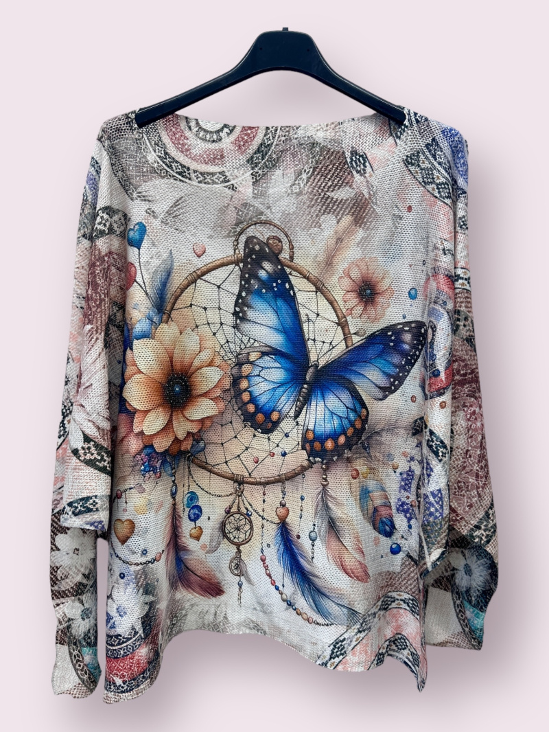 Wholesaler AUBERJINE - Patterned knit sweater, boat neck, long sleeve