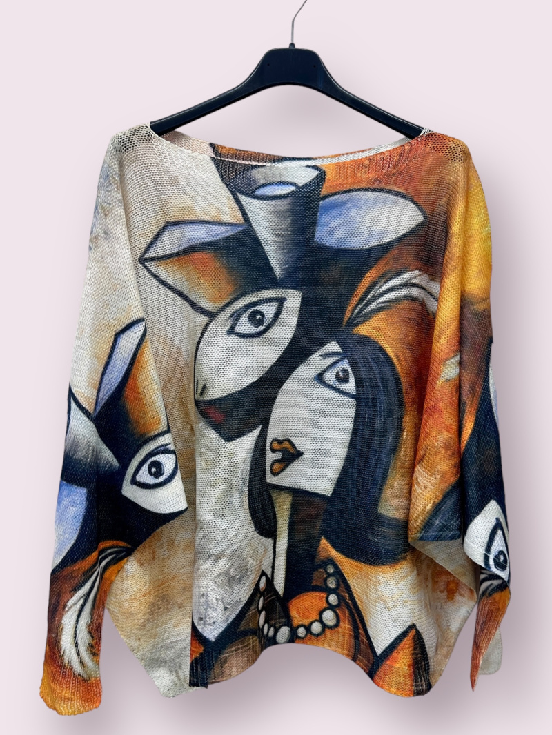 Wholesaler AUBERJINE - Patterned knit sweater, boat neck, long sleeve