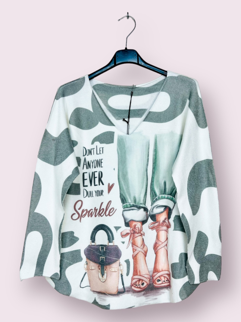 Wholesaler AUBERJINE - V-neck sweater with pattern, long sleeve