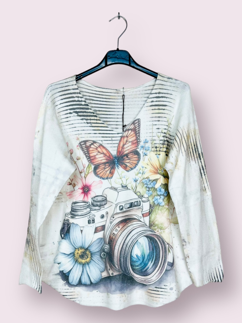 Wholesaler AUBERJINE - V-neck sweater with pattern, long sleeve