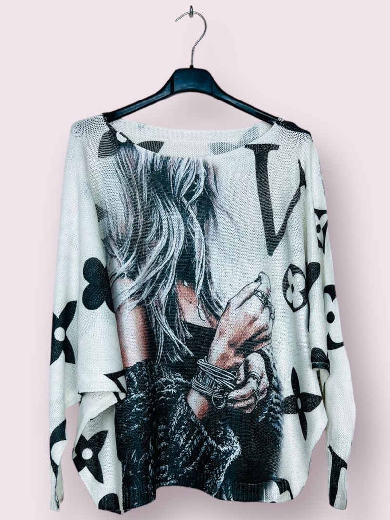 Wholesaler AUBERJINE - Patterned knit sweater, boat neck, long sleeve