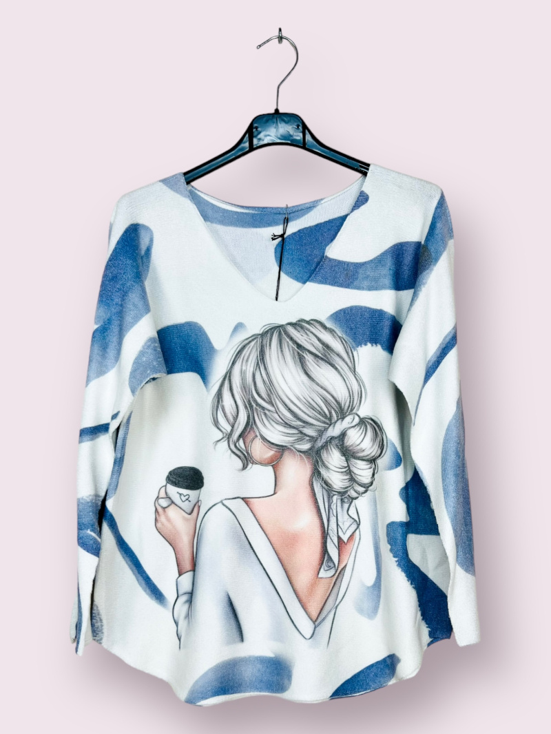 Wholesaler AUBERJINE - V-neck sweater with pattern, long sleeve