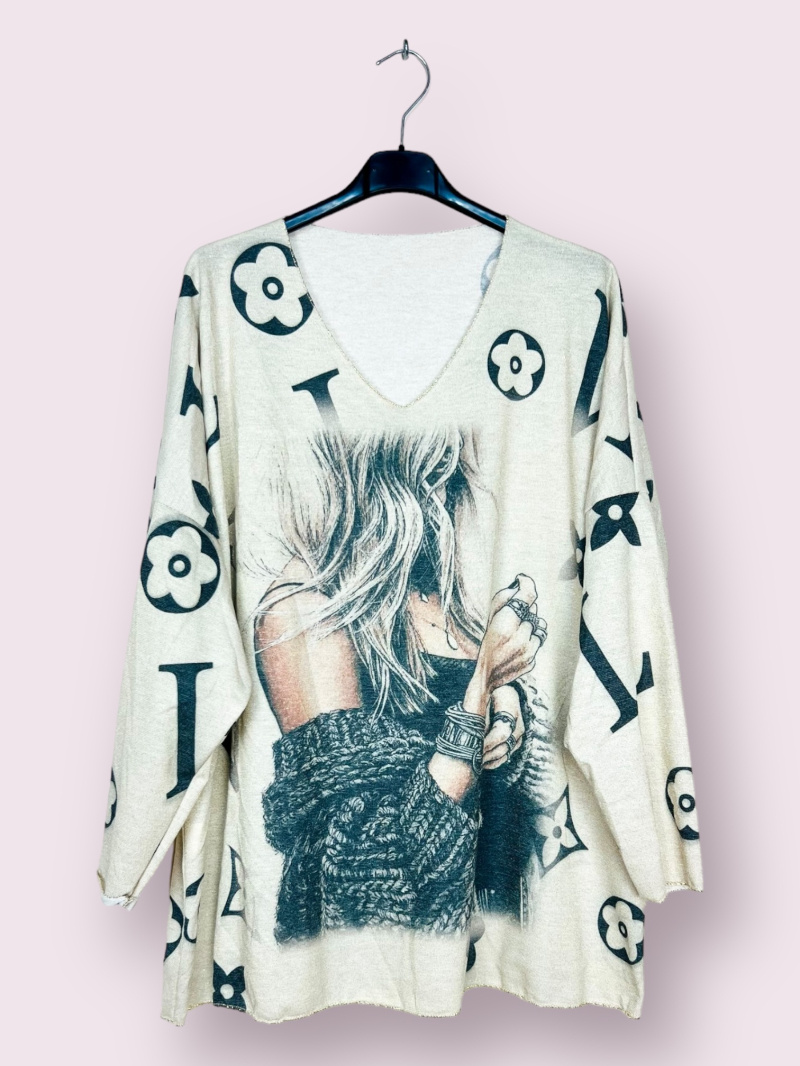 Wholesaler AUBERJINE - Patterned knit sweater, boat neck, long sleeve