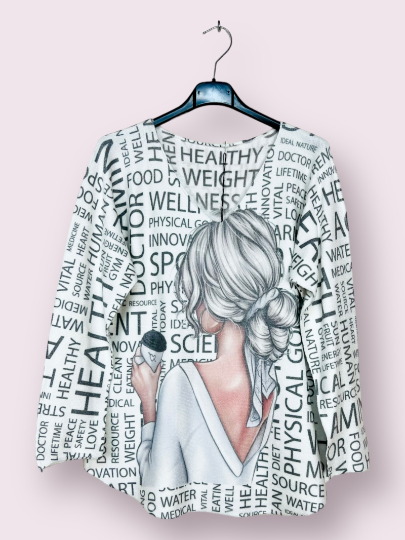 Wholesaler AUBERJINE - V-neck sweater with pattern, long sleeve
