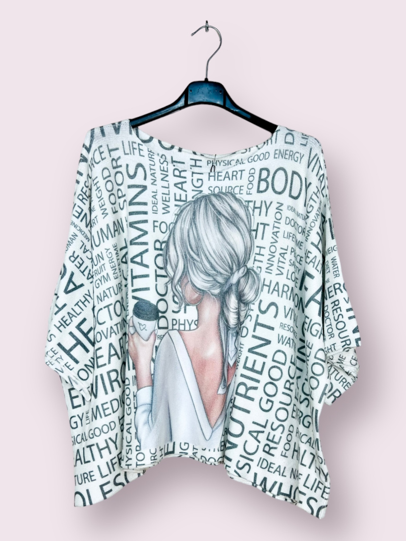 Wholesaler AUBERJINE - Poncho sweater with pattern, 3/4 batwing sleeve