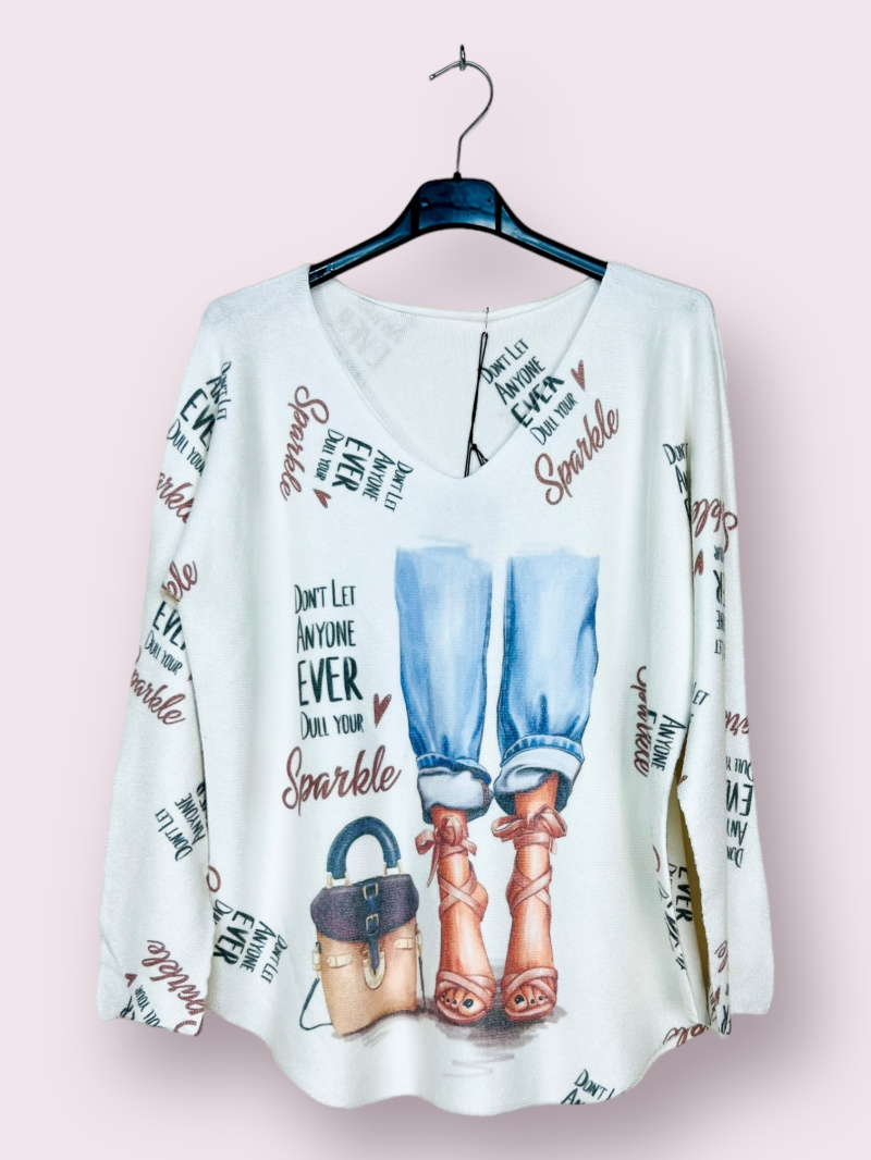 Wholesaler AUBERJINE - V-neck sweater with pattern, long sleeve