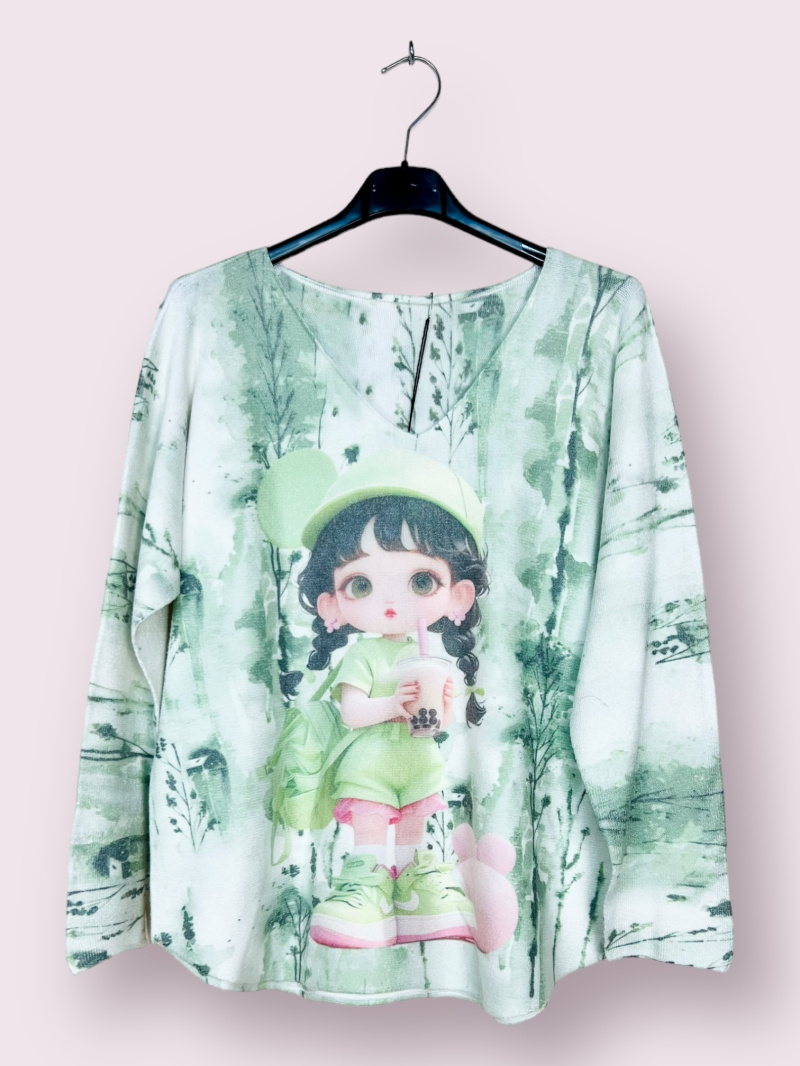 Wholesaler AUBERJINE - V-neck sweater with pattern, long sleeve