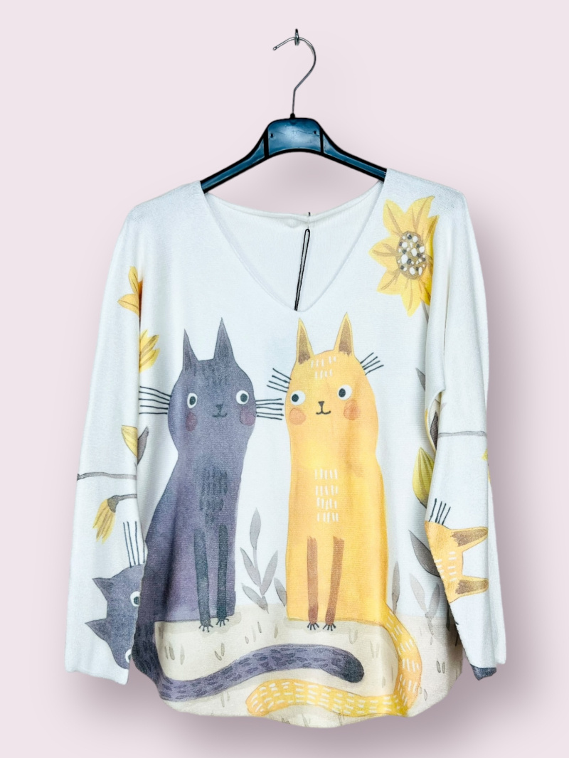Wholesaler AUBERJINE - V-neck sweater with pattern, long sleeve