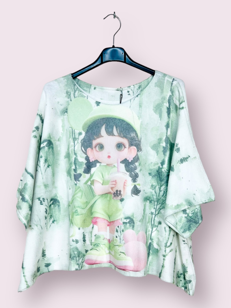 Wholesaler AUBERJINE - Poncho sweater with pattern, 3/4 batwing sleeve