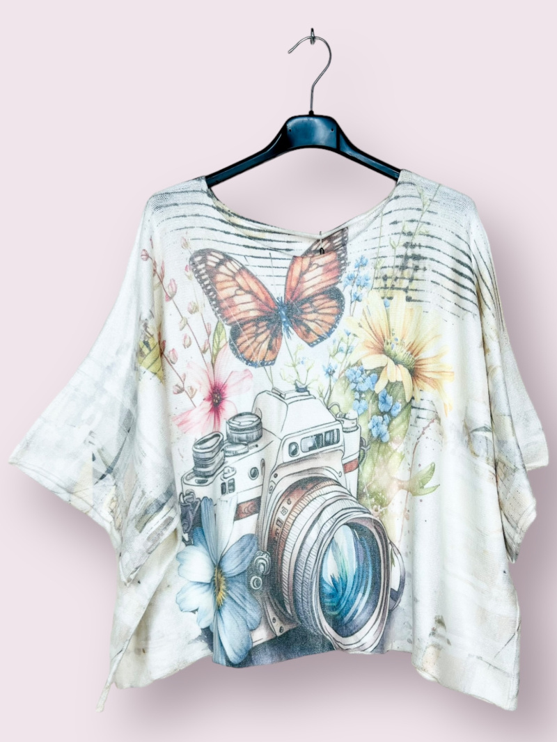 Wholesaler AUBERJINE - Poncho sweater with pattern, 3/4 batwing sleeve
