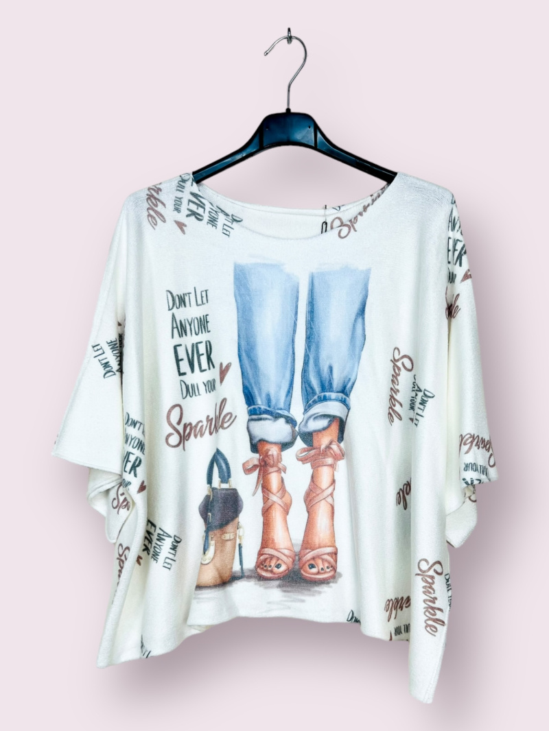 Wholesaler AUBERJINE - Poncho sweater with pattern, 3/4 batwing sleeve