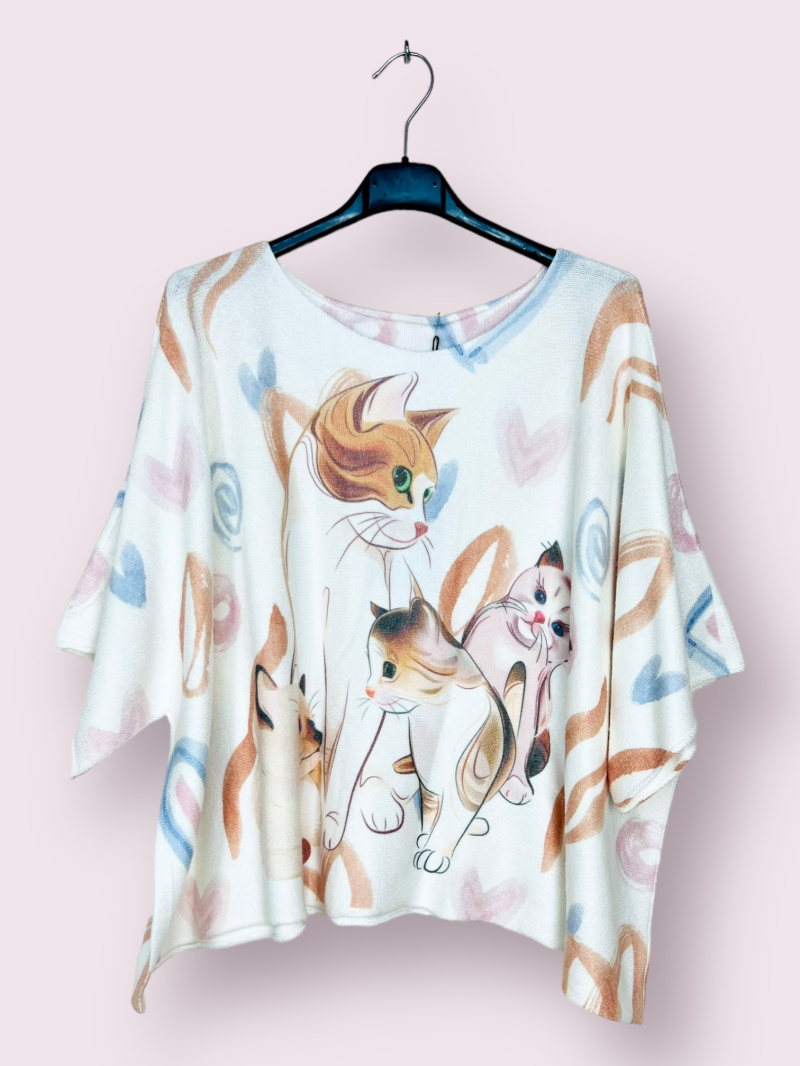 Wholesaler AUBERJINE - Poncho sweater with pattern, 3/4 batwing sleeve