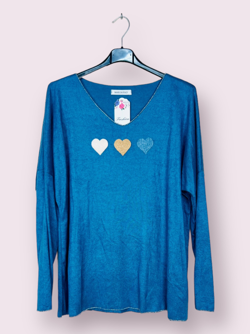 Wholesaler AUBERJINE - Heart pattern sweater, long sleeve V-neck