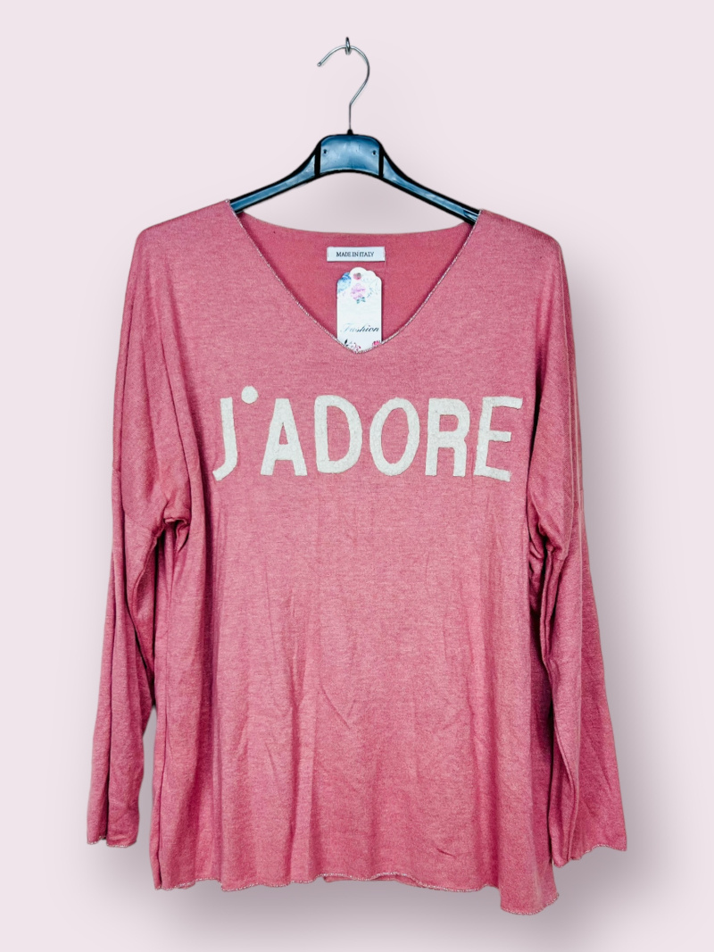 Wholesaler AUBERJINE - “J’adore” pattern sweater, long sleeve V-neck