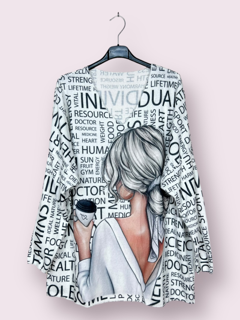 Wholesaler AUBERJINE - Soft sweater with patterns, V-neck