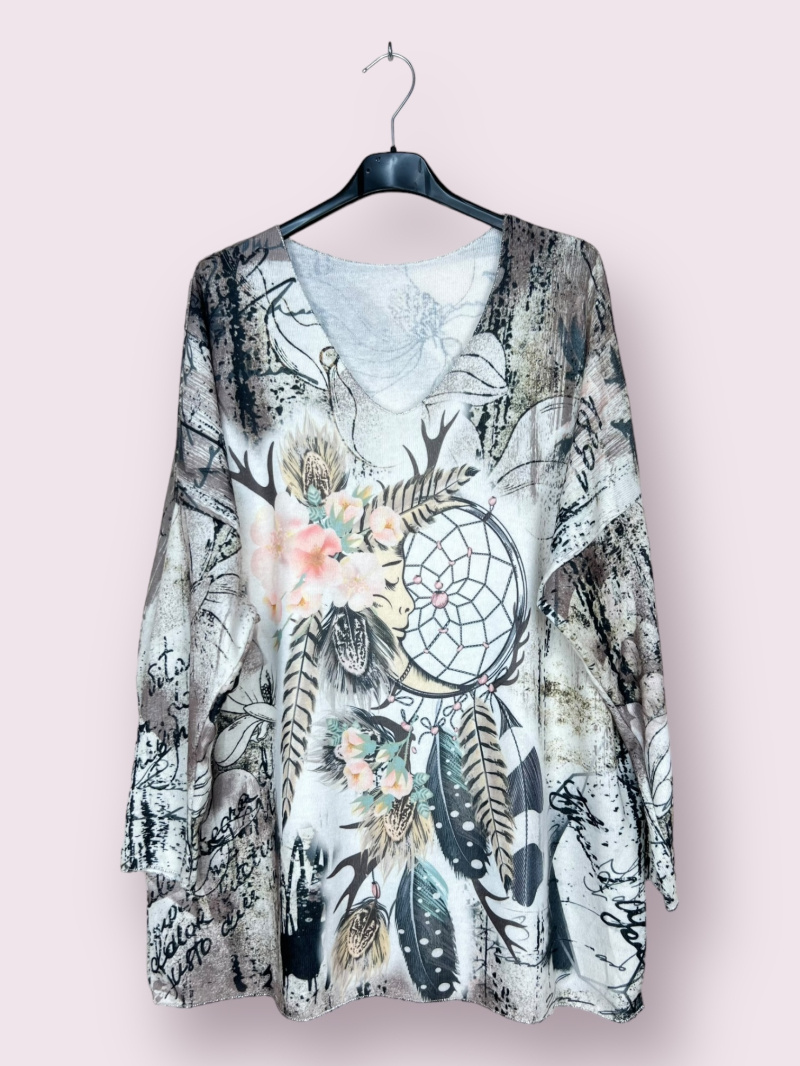 Wholesaler AUBERJINE - Soft sweater with patterns, V-neck
