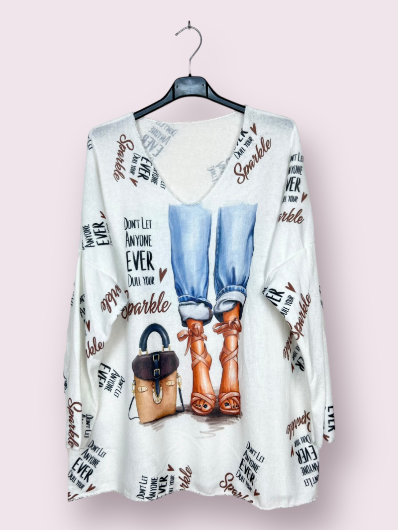 Wholesaler AUBERJINE - Soft sweater with patterns, V-neck