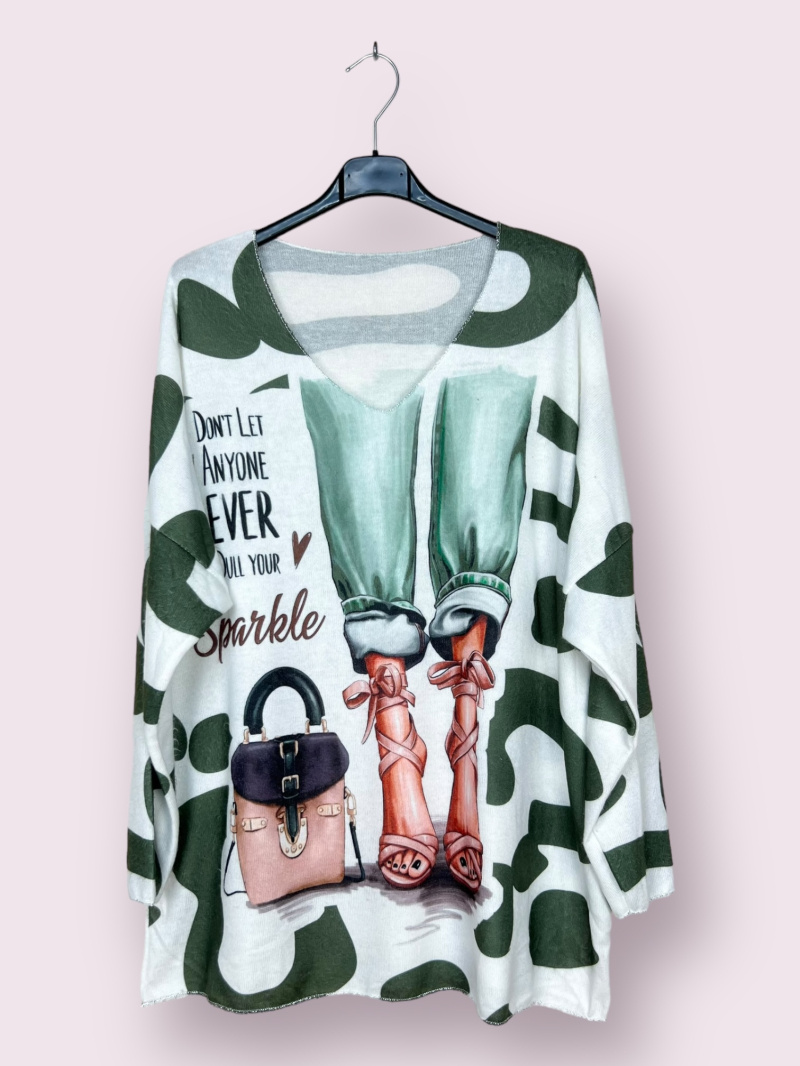 Wholesaler AUBERJINE - Soft sweater with patterns, V-neck