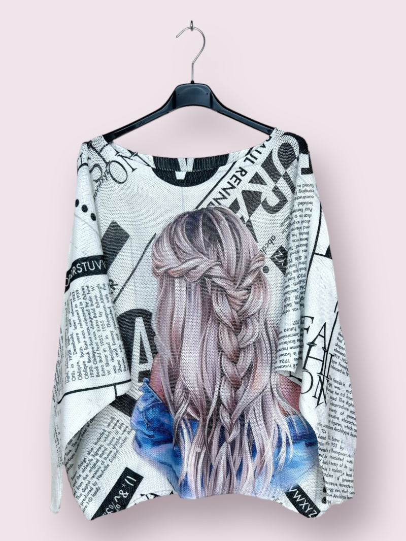 Wholesaler AUBERJINE - Patterned knit sweater, boat neck, long sleeve