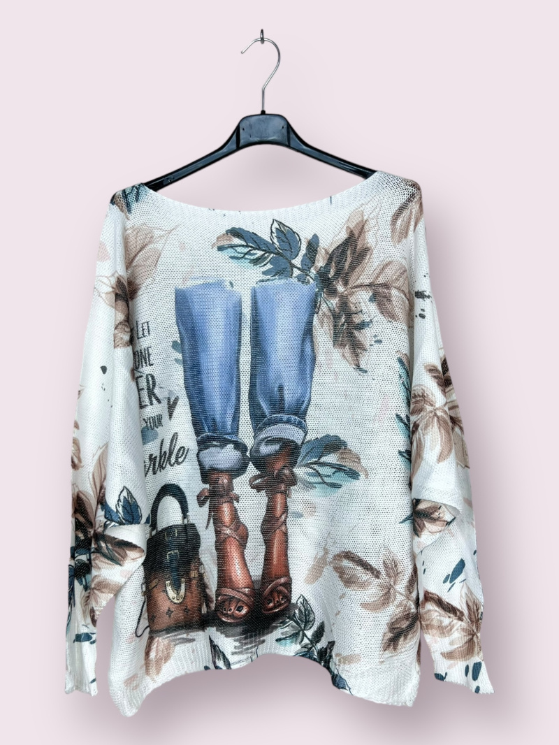 Wholesaler AUBERJINE - Patterned knit sweater, boat neck, long sleeve