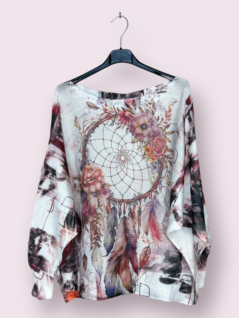 Wholesaler AUBERJINE - Patterned knit sweater, boat neck, long sleeve